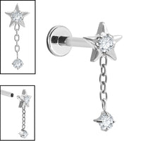 Titanium Internally Threaded Labrets 1.2mm - Titanium Jewelled Reul Chain Drop