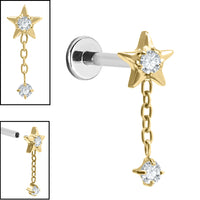 Titanium Internally Threaded Labrets 1.2mm - Titanium Jewelled Reul Chain Drop