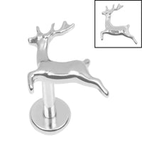 Titanium Internally Threaded Labrets 1.2mm - Titanium Prancer Reindeer