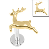 Titanium Internally Threaded Labrets 1.2mm - Titanium Prancer Reindeer