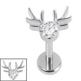 Titanium Internally Threaded Labrets 1.2mm - Jewelled Stag