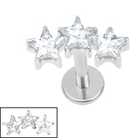 Titanium Internally Threaded Labrets 1.2mm - 3 Sisters Jewelled Stars