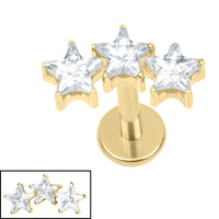 Titanium Internally Threaded Labrets 1.2mm - 3 Sisters Jewelled Stars