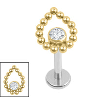 Titanium Internally Threaded Labrets 1.2mm - Titanium Jewelled Asia Dewdrop
