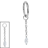 Titanium Hinged Clicker Ring with Titanium Jewelled Marquise Drop Charm