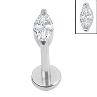 Titanium Internally Threaded Labrets 1.2mm - Titanium Single Jewelled Marquise