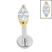 Titanium Internally Threaded Labrets 1.2mm - Titanium Single Jewelled Marquise