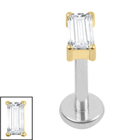 Titanium Internally Threaded Labrets 1.2mm - Titanium Jewelled Baguette