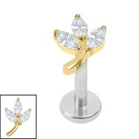 Titanium Internally Threaded Labrets 1.2mm - Titanium Marquise Iris Leaf
