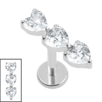 Titanium Internally Threaded Labrets 1.2mm - Titanium 3 of Hearts