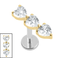 Titanium Internally Threaded Labrets 1.2mm - Titanium 3 of Hearts