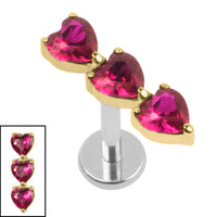 Titanium Internally Threaded Labrets 1.2mm - Titanium 3 of Hearts