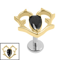 Titanium Internally Threaded Labrets 1.2mm - Titanium Briar Heart