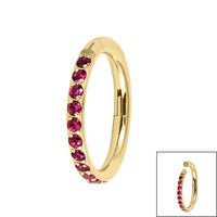 Gold Titanium 1.2mm Pave Set Jewelled Edge Hinged Clicker Ring