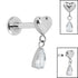 Titanium Internally Threaded Labrets 1.2mm - Titanium Heart with Teardrop Jewel