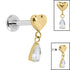 Titanium Internally Threaded Labrets 1.2mm - Titanium Heart with Teardrop Jewel