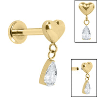 Titanium Internally Threaded Labrets 1.2mm - Titanium Heart with Teardrop Jewel