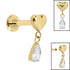 Titanium Internally Threaded Labrets 1.2mm - Titanium Heart with Teardrop Jewel