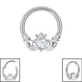 Titanium Jewelled Claddagh Hinged Clicker Ring