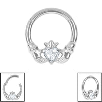 Titanium Jewelled Claddagh Hinged Clicker Ring