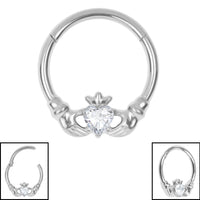 Titanium Jewelled Claddagh Hinged Clicker Ring