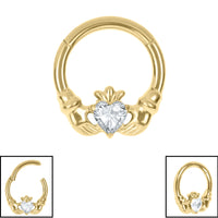 Titanium Jewelled Claddagh Hinged Clicker Ring