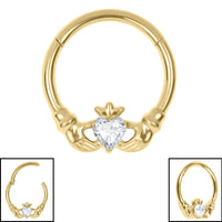 Titanium Jewelled Claddagh Hinged Clicker Ring