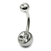 Steel Double Jewelled Belly Bar 6mm