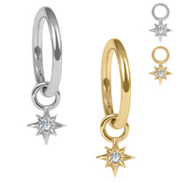 Titanium Hinged Clicker Ring with Titanium 8 Point Jewelled Star Charm
