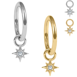 Titanium Hinged Clicker Ring with Titanium 8 Point Jewelled Star Charm