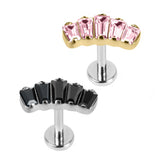 Titanium Internally Threaded Labrets 1.2mm - Titanium Five Jewelled Art Deco Baguette Fan