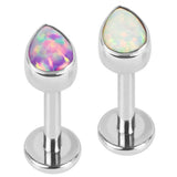 Titanium Internally Threaded Labrets 1.2mm - Bezel Set Synth Opal Pear