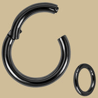Black Steel Large Gauge Hinged Clicker Ring