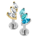 Titanium Internally Threaded Labrets 1.2mm - Claw Set 3 Jewel Climbing Marquise Fan