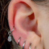 Titanium Hinged Clicker Ring with Titanium Floating Teardrop Gem Charm