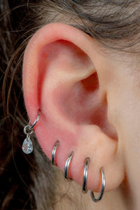 Titanium Hinged Clicker Ring with Titanium Floating Teardrop Gem Charm