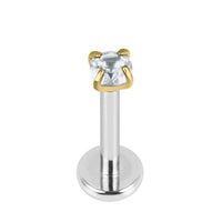 Titanium Internally Threaded Labrets 1.2mm - Gold Claw Set Round CZ Jewel