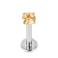 Titanium Internally Threaded Labrets 1.2mm - Gold Claw Set Round CZ Jewel