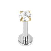 Titanium Internally Threaded Labrets 1.2mm - Gold Claw Set Round CZ Jewel