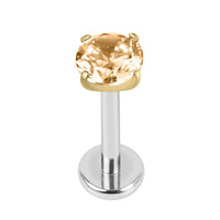 Titanium Internally Threaded Labrets 1.2mm - Gold Claw Set Round CZ Jewel