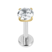 Titanium Internally Threaded Labrets 1.2mm - Gold Claw Set Round CZ Jewel
