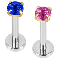 Titanium Internally Threaded Labrets 1.2mm - Gold Claw Set Round CZ Jewel