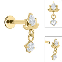 Titanium Internal Thread Jewelled Sacred Lotus Labret