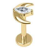Gold Titanium Internally Threaded Labrets 1.2mm - Jewelled Trekking Crescent Moon