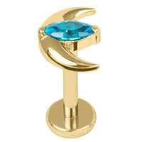 Gold Titanium Internally Threaded Labrets 1.2mm - Jewelled Trekking Crescent Moon