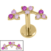 Gold Titanium Internally Threaded Labrets 1.2mm - Sakura Blossom Flower Curve