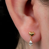 Titanium Internally Threaded Labrets 1.2mm - Heart with Teardrop Jewel