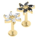 Gold Titanium Internally Threaded Labrets 1.2mm - Jewelled Catherine Wheel