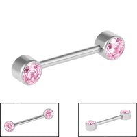 Titanium Internal Thread Double Jewelled Nipple Bar - Front Facing Jewelled Disks