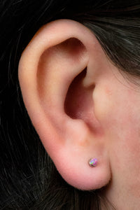 Titanium Internally Threaded Labrets 1.2mm - Bezel Set Synth Opal Cone